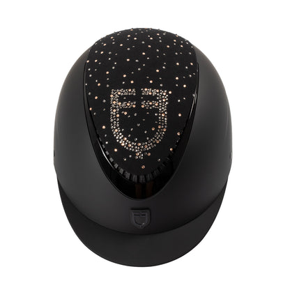 Casco opaca visera estrecha con logo en strass homologación EN 1384-2023 Equestro - Black/Black Shiny