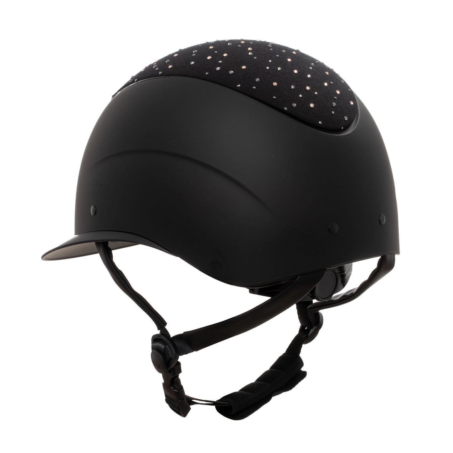 Casco opaca visera ancha con logo en strass homologación EN 1384-2023 Equestro - Black/Black Shiny