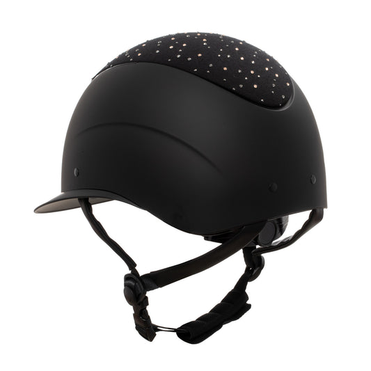 Casco opaca visera ancha con logo en strass homologación EN 1384-2023 Equestro - Black/Black Shiny