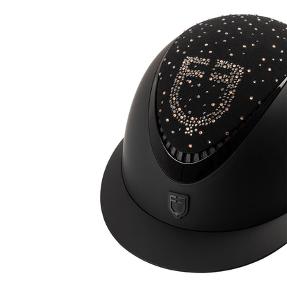 Casco opaca visera ancha con logo en strass homologación EN 1384-2023 Equestro - Black/Black Shiny