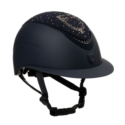 Casco opaca visera ancha con logo en strass homologación EN 1384-2023 Equestro - Navy/Navy Shiny