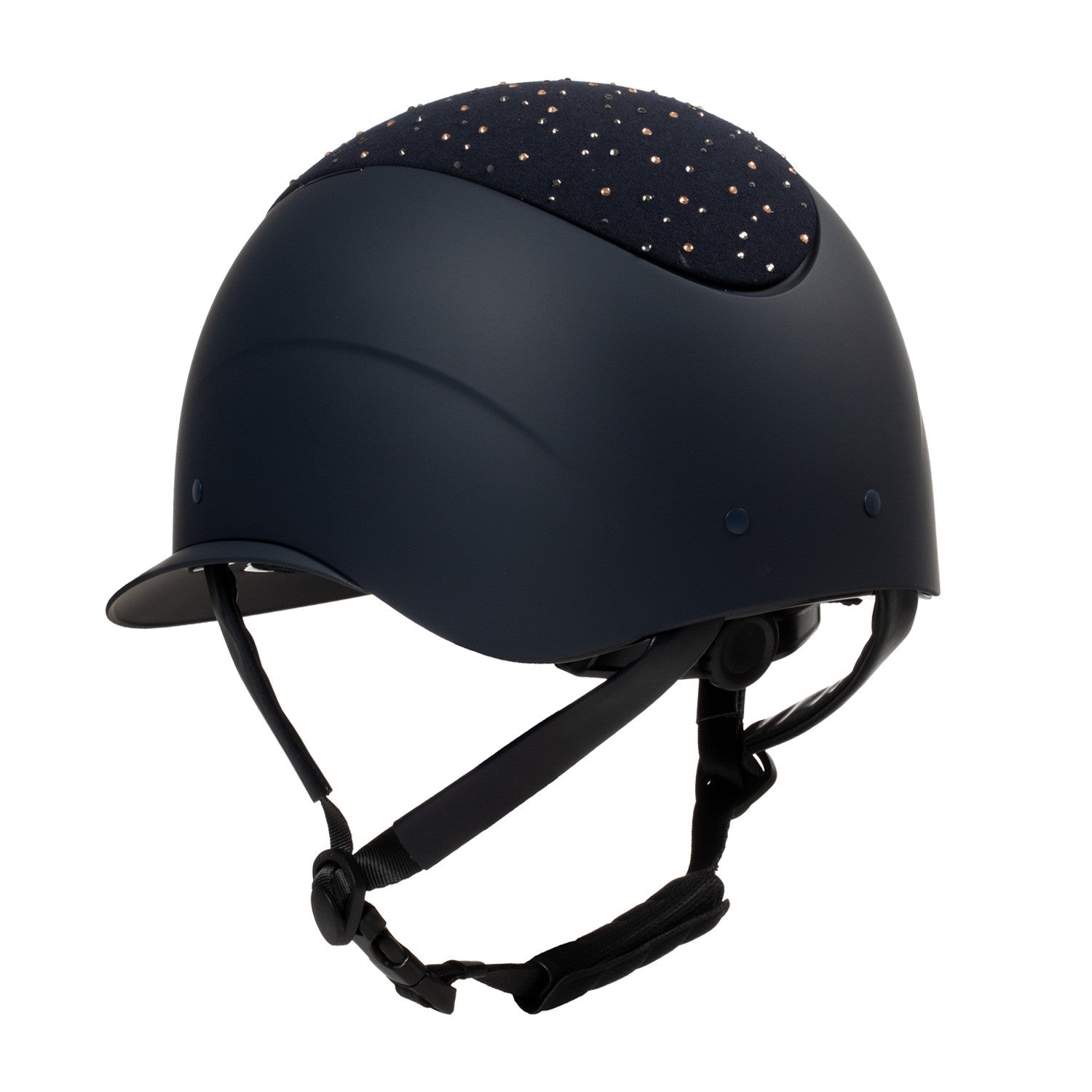 Casco opaca visera ancha con logo en strass homologación EN 1384-2023 Equestro - Navy/Navy Shiny