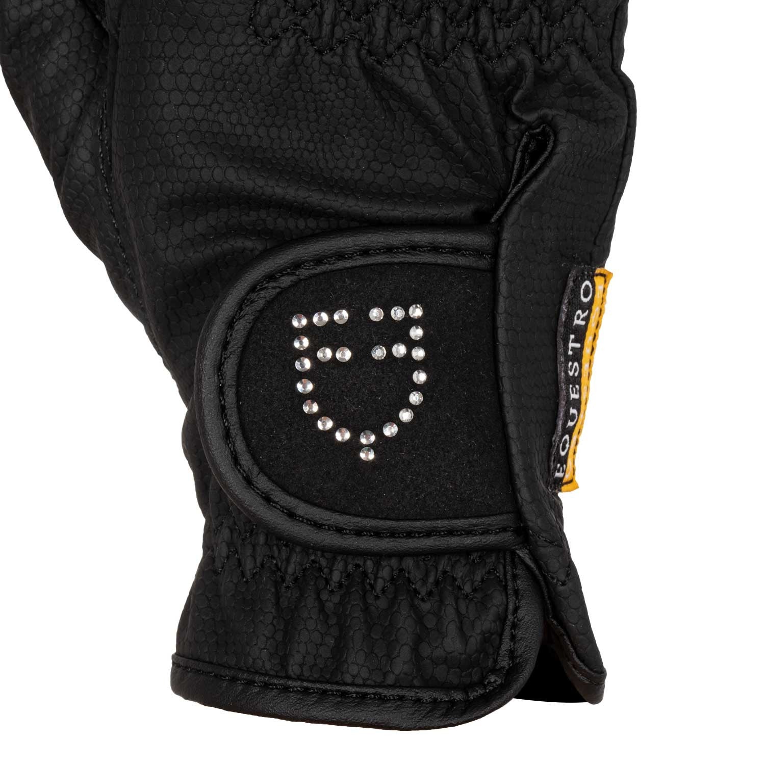 Guantes de mujer en suave tejido técnico con logo de purpurina Equestro - Negro