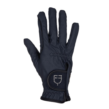 Guantes de mujer en suave tejido técnico con logo de purpurina Equestro - Azul marino