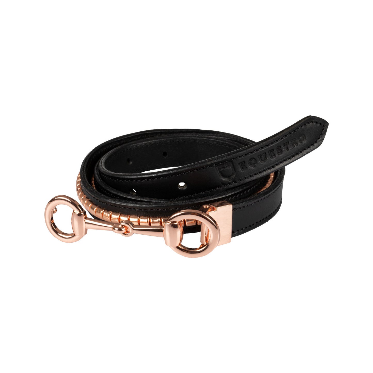Cinturón de mujer con clincher y hebilla filete Equestro - Black/Rose Gold