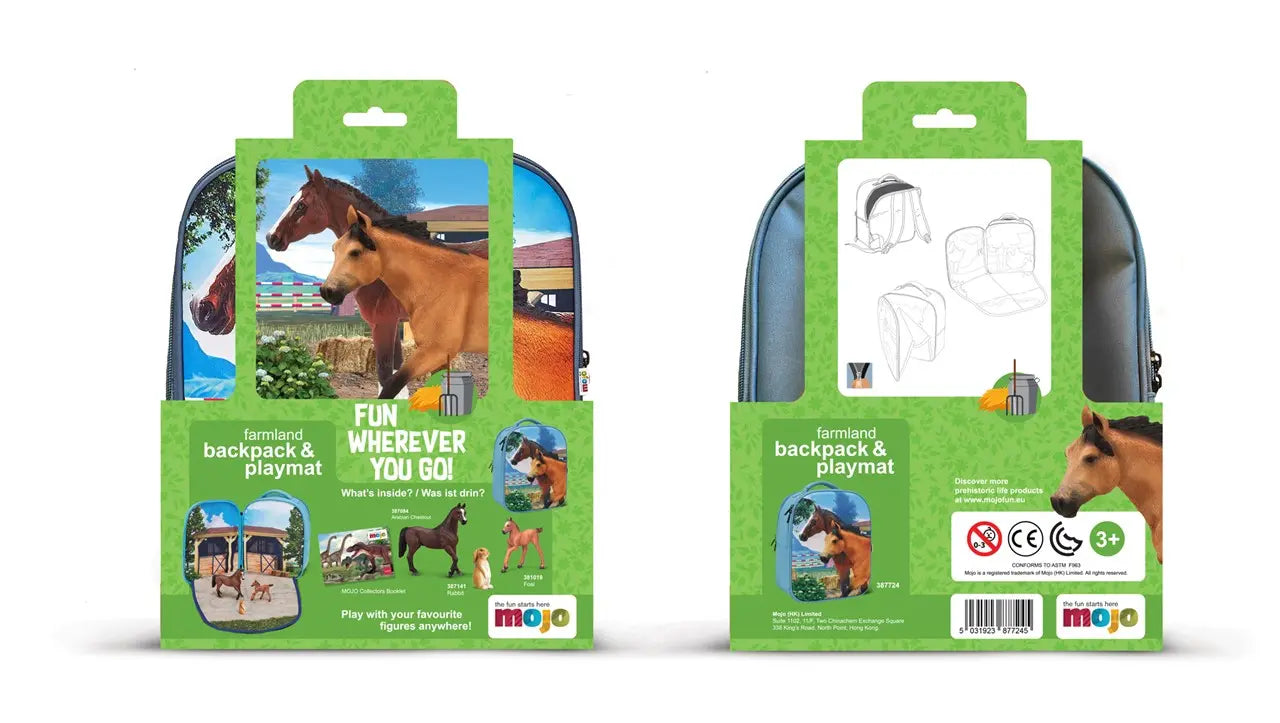 Mochila caballos 3D Junior con 3 figuras y folleto de coleccionista (Caballo, Potro y Conejo) - Rincón del Valle