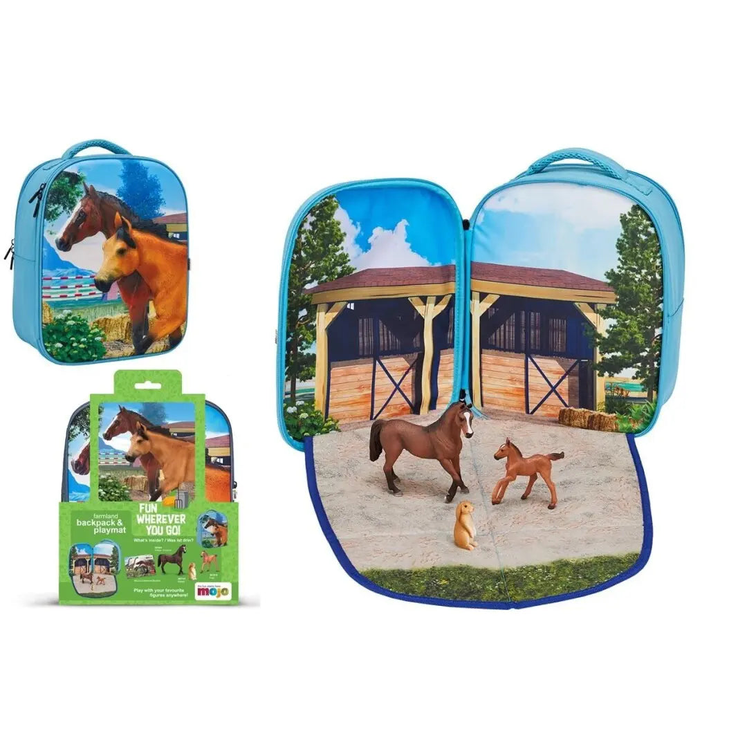 Mochila caballos 3D Junior con 3 figuras y folleto de coleccionista (Caballo, Potro y Conejo) - Rincón del Valle