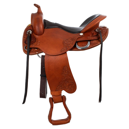 Silla corta trasera con cuero de vaca Freemax - Coñac
