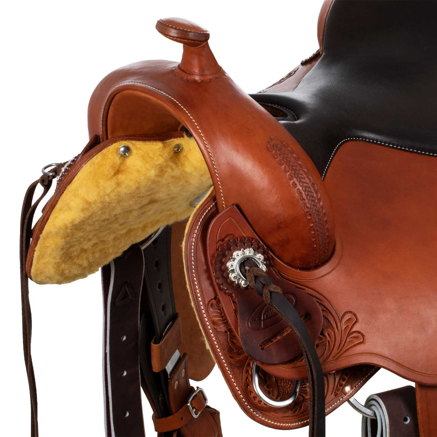 Silla corta trasera con cuero de vaca Freemax - Coñac