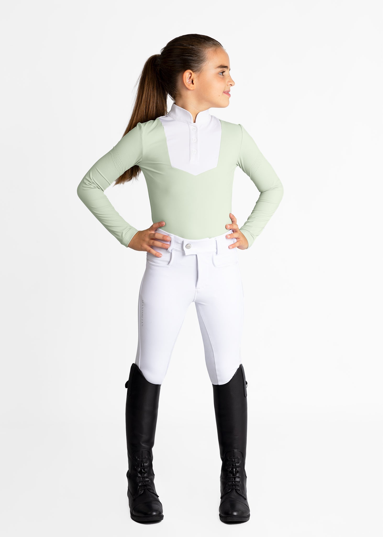 Camiseta técnica Maximilian Equestrian YR Sienna Long Sleeve Show Shirt (Sage detalle 8