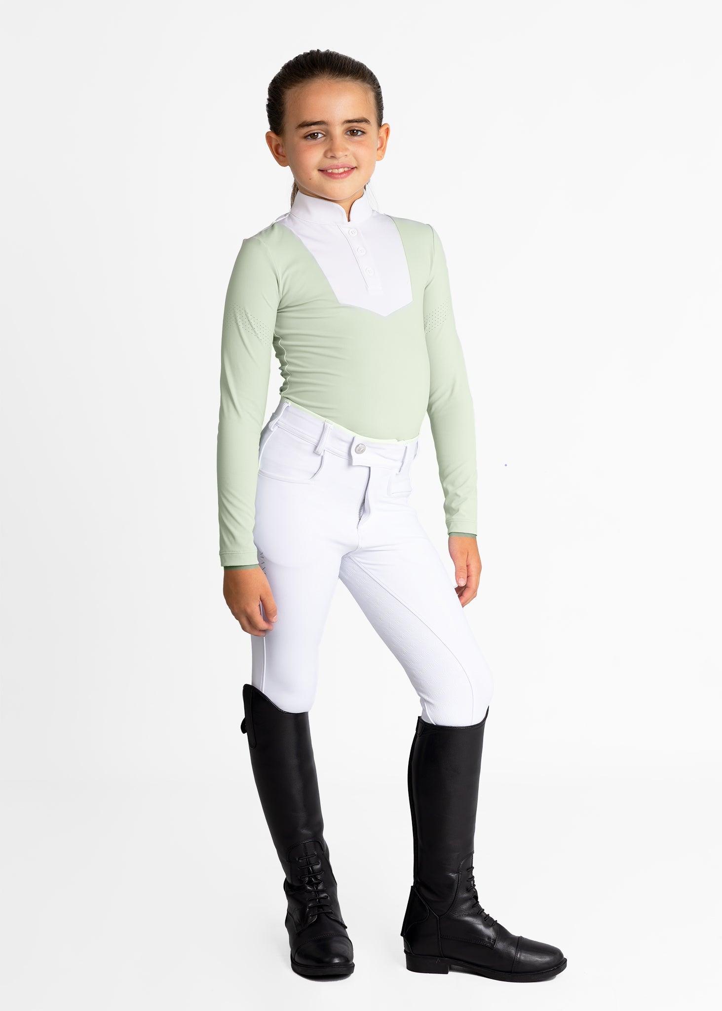 Camiseta técnica Maximilian Equestrian YR Sienna Long Sleeve Show Shirt (Sage detalle 7