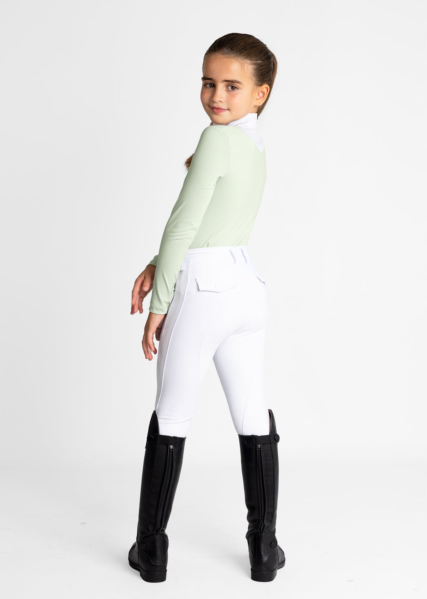 Camiseta técnica Maximilian Equestrian YR Sienna Long Sleeve Show Shirt (Sage detalle 4