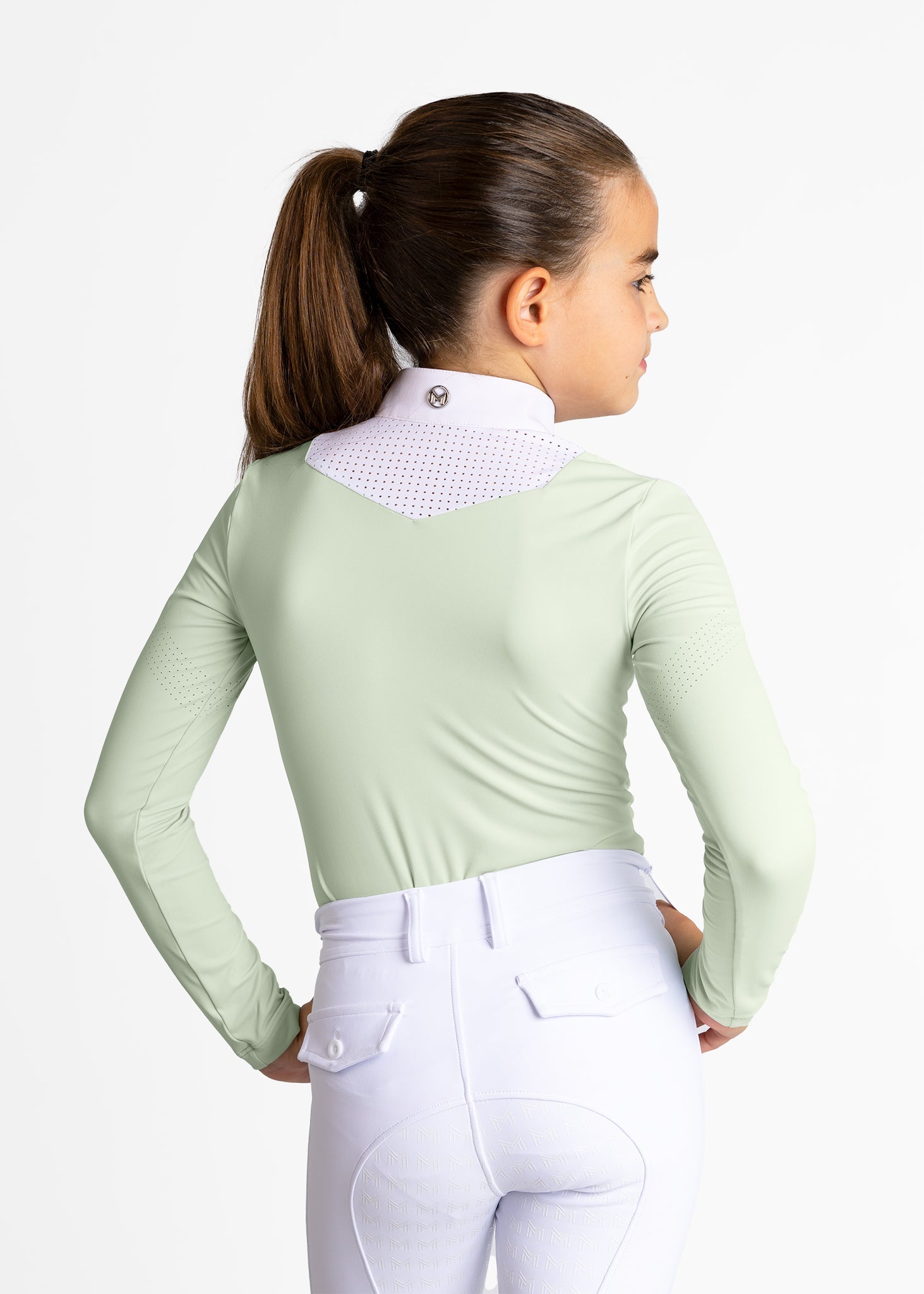 Camiseta técnica Maximilian Equestrian YR Sienna Long Sleeve Show Shirt (Sage detalle 2