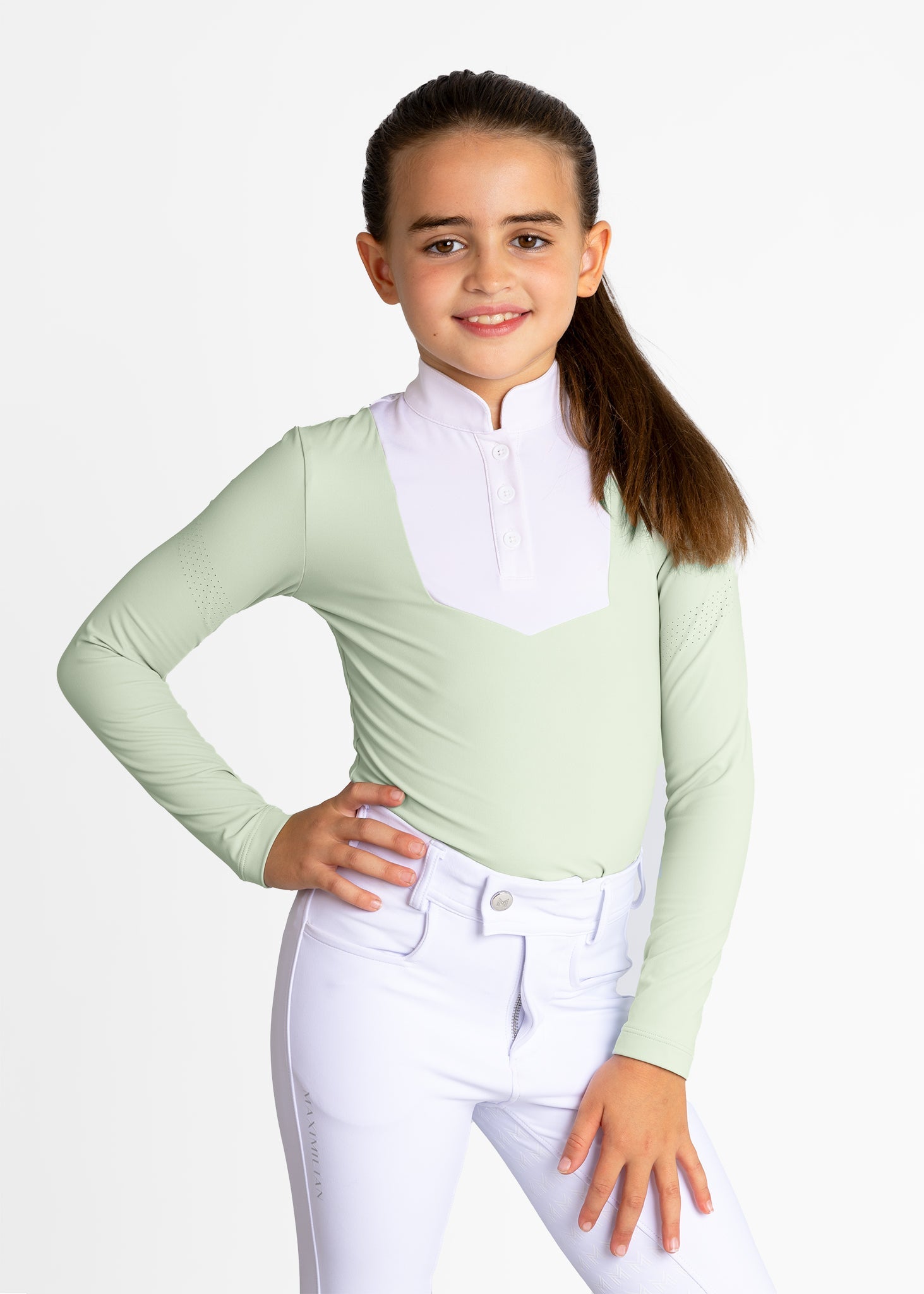Camiseta técnica Maximilian Equestrian YR Sienna Long Sleeve Show Shirt (Sage detalle 3