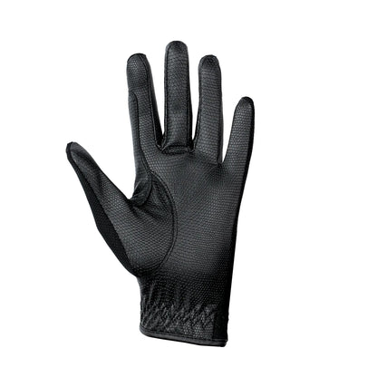 Palma antideslizante de los guantes Vellquine Summer en negro, diseñada para proporcionar un agarre superior y control total de las riendas.