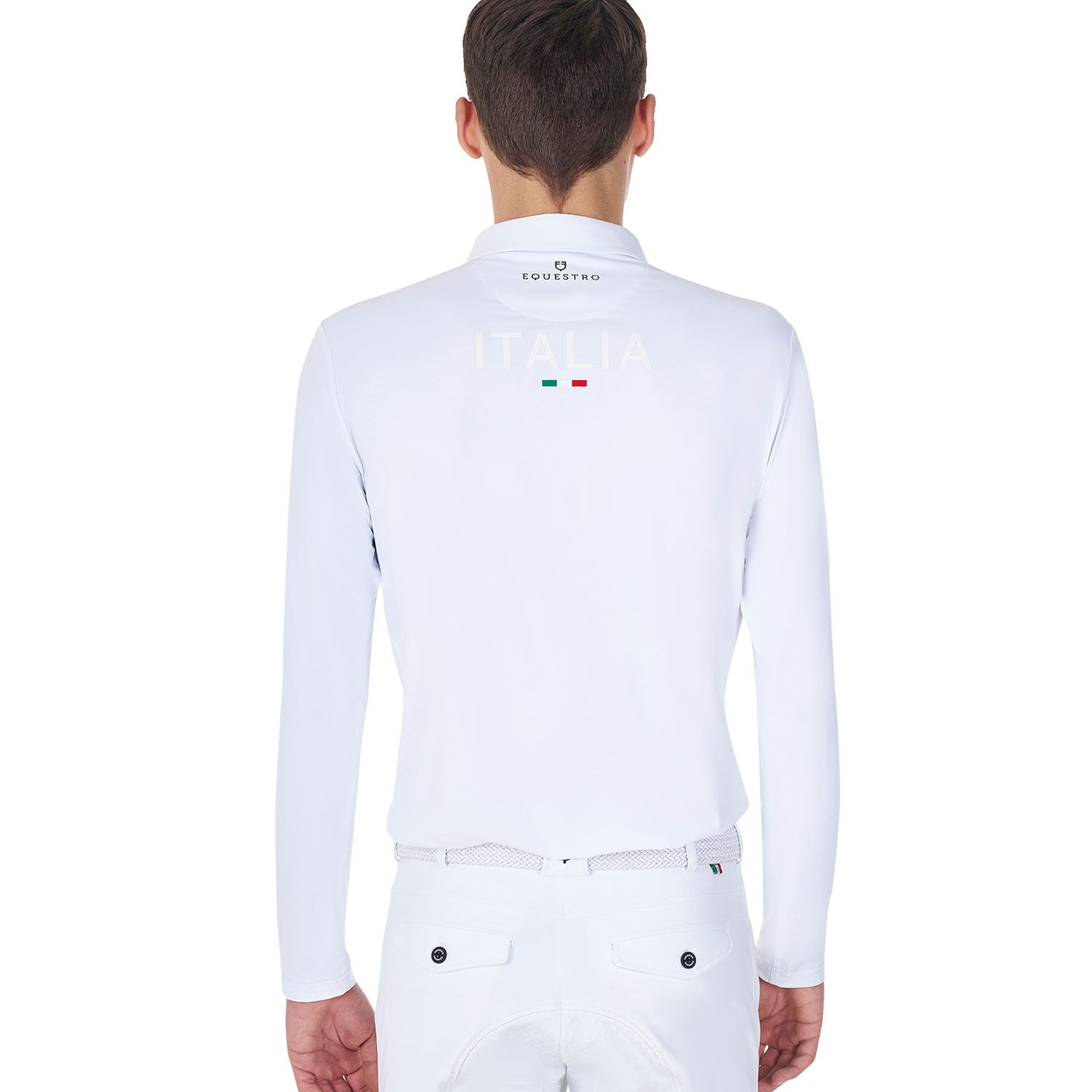 Polo de hombre de concurso manga larga Equestro X FISE - Blanco