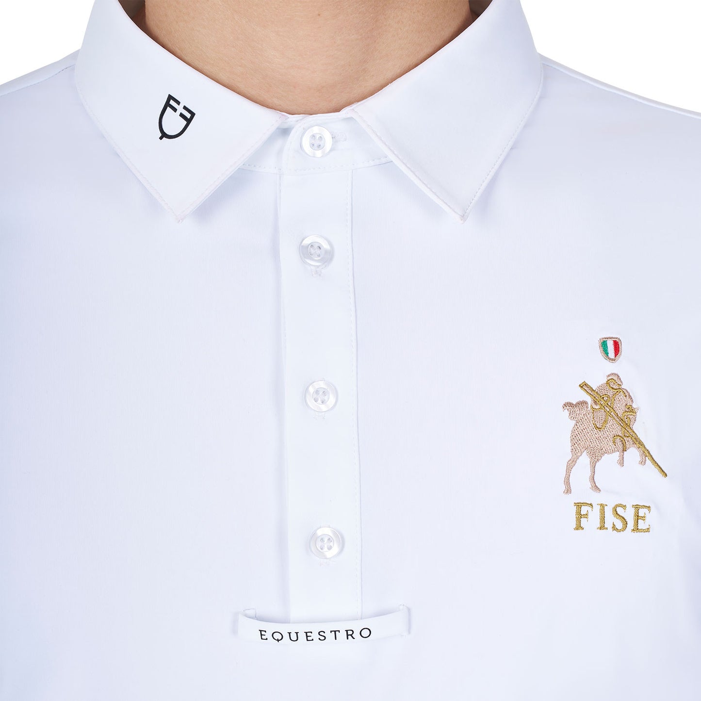 Polo de hombre de concurso manga larga Equestro X FISE - Blanco