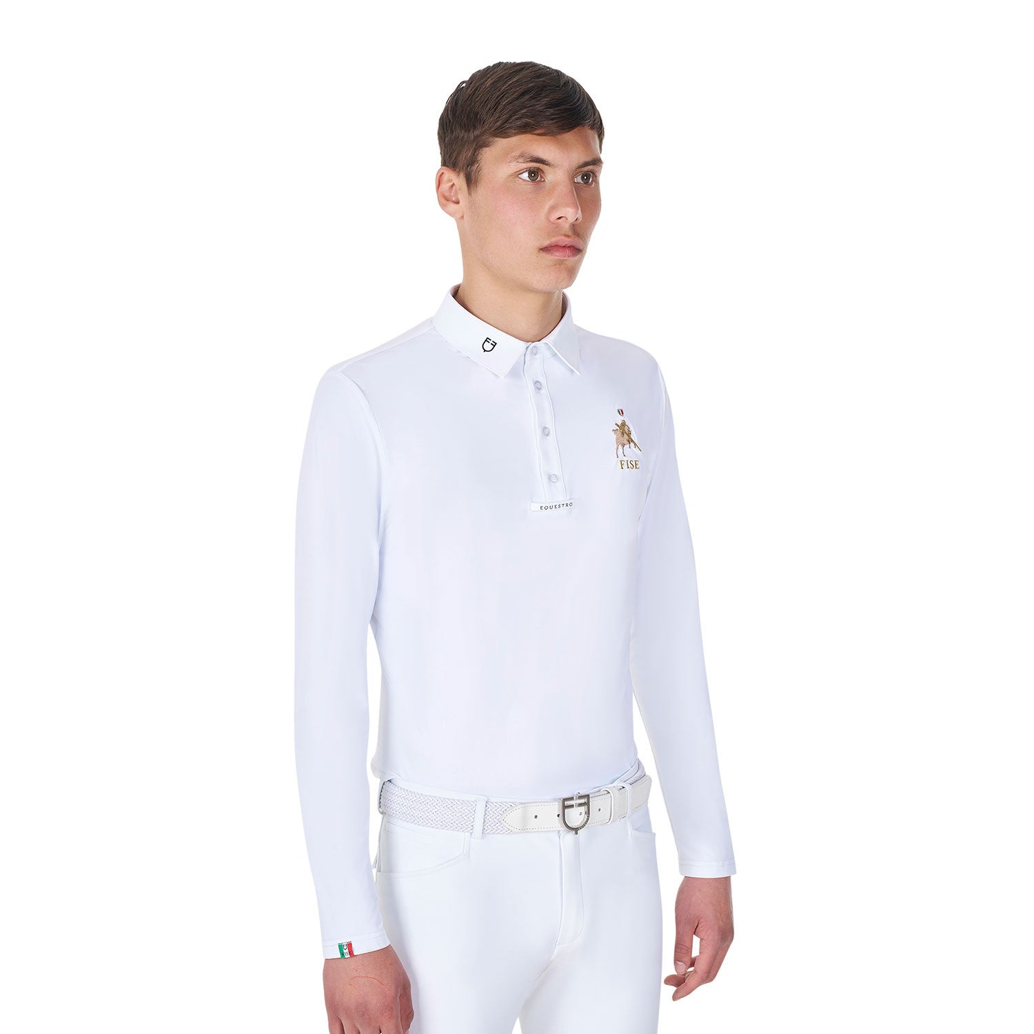 Polo de hombre de concurso manga larga Equestro X FISE - Blanco