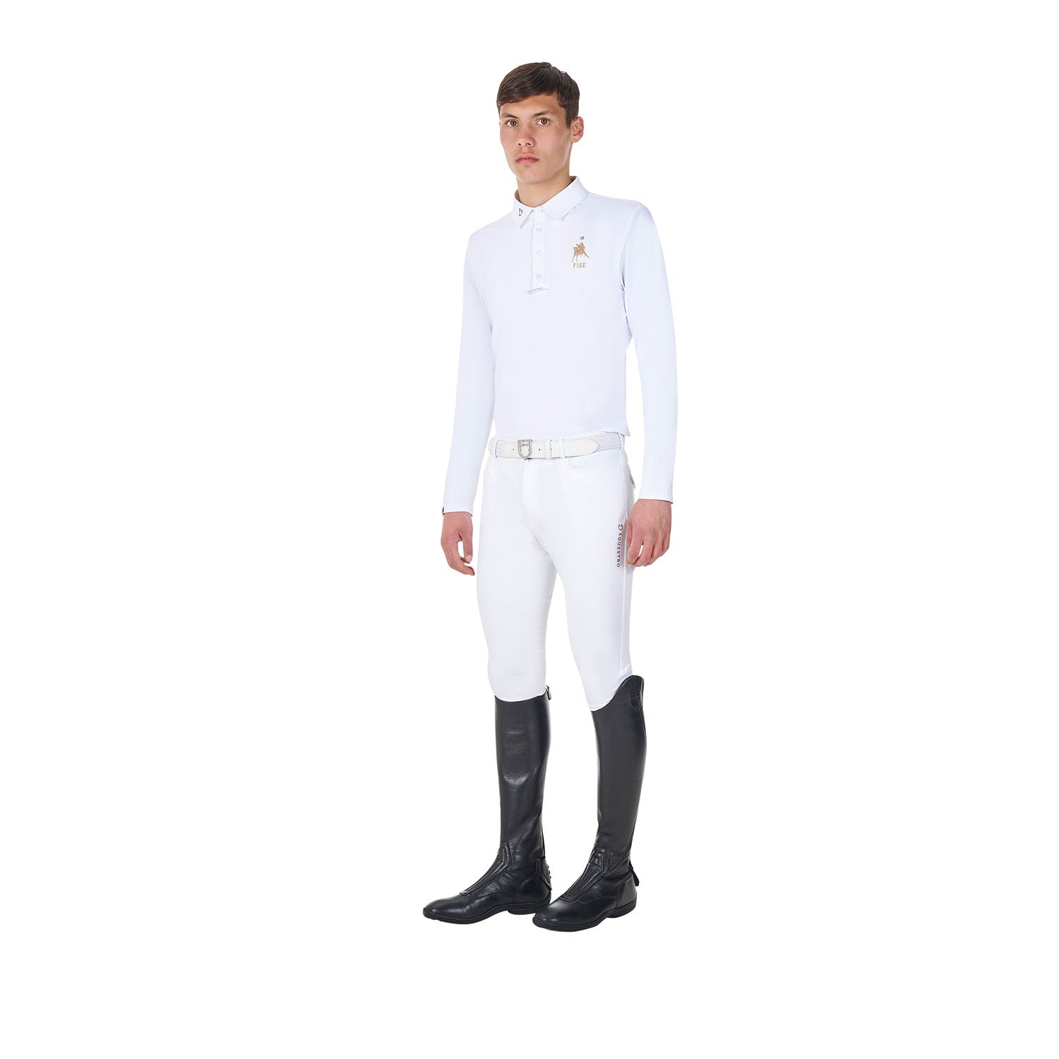 Polo de hombre de concurso manga larga Equestro X FISE - Blanco