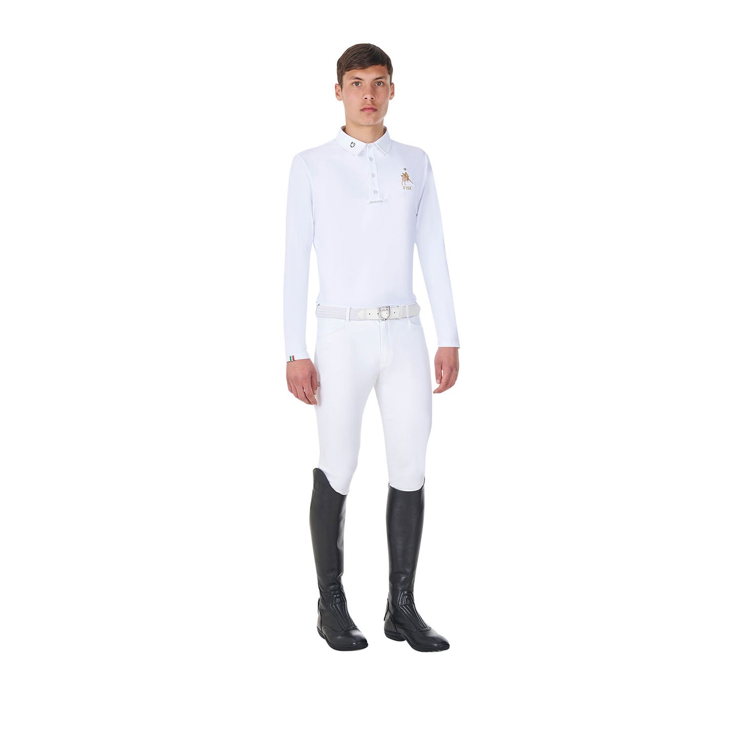 Polo de hombre de concurso manga larga Equestro X FISE - Blanco