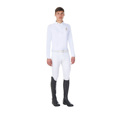 Polo de hombre de concurso manga larga Equestro X FISE - Blanco