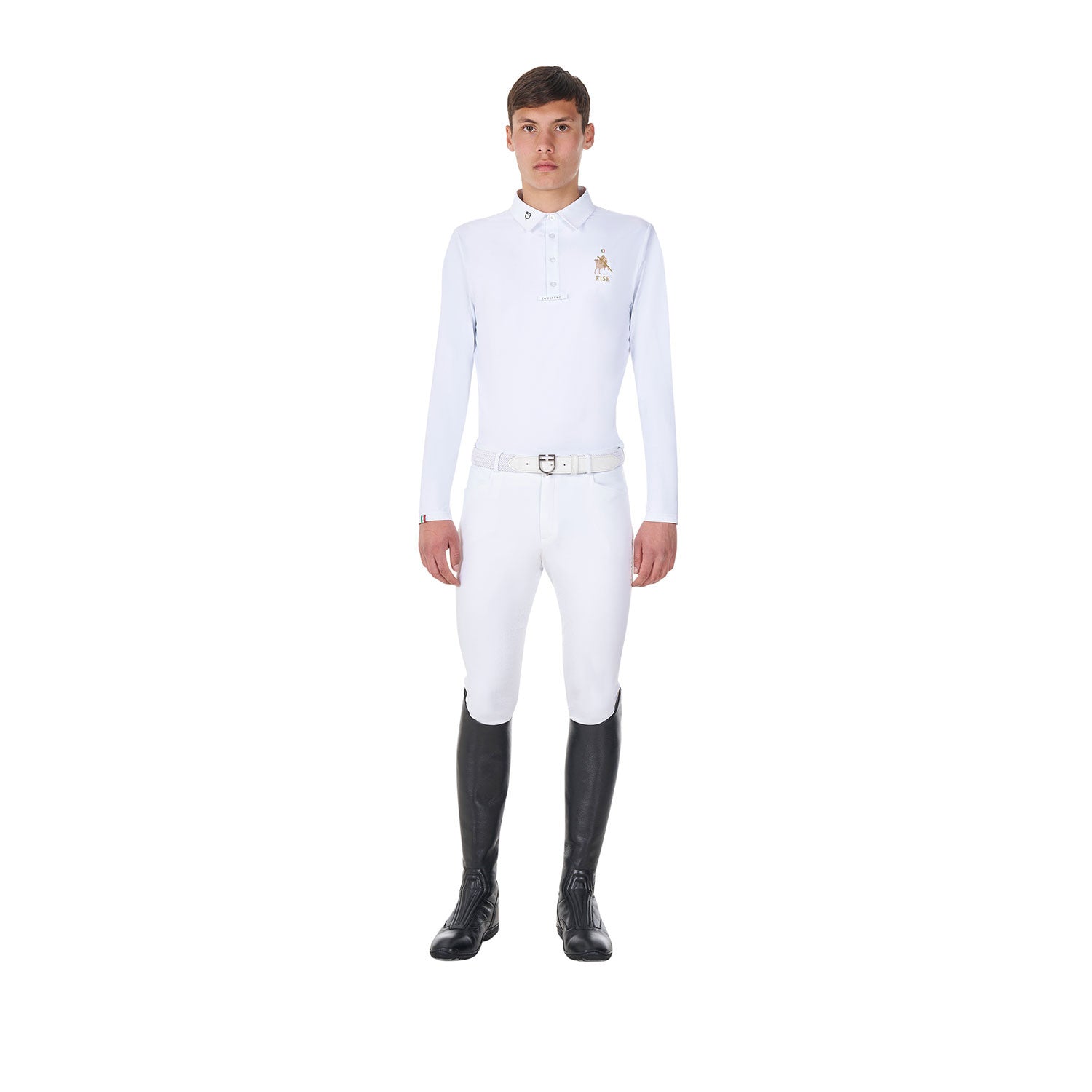 Polo de hombre de concurso manga larga Equestro X FISE - Blanco