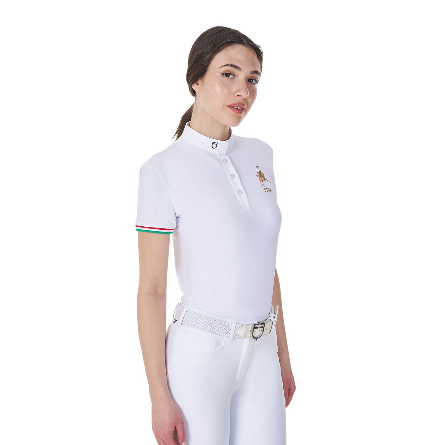 Polo de mujer de competición slim fit Equestro X FISE - Blanco
