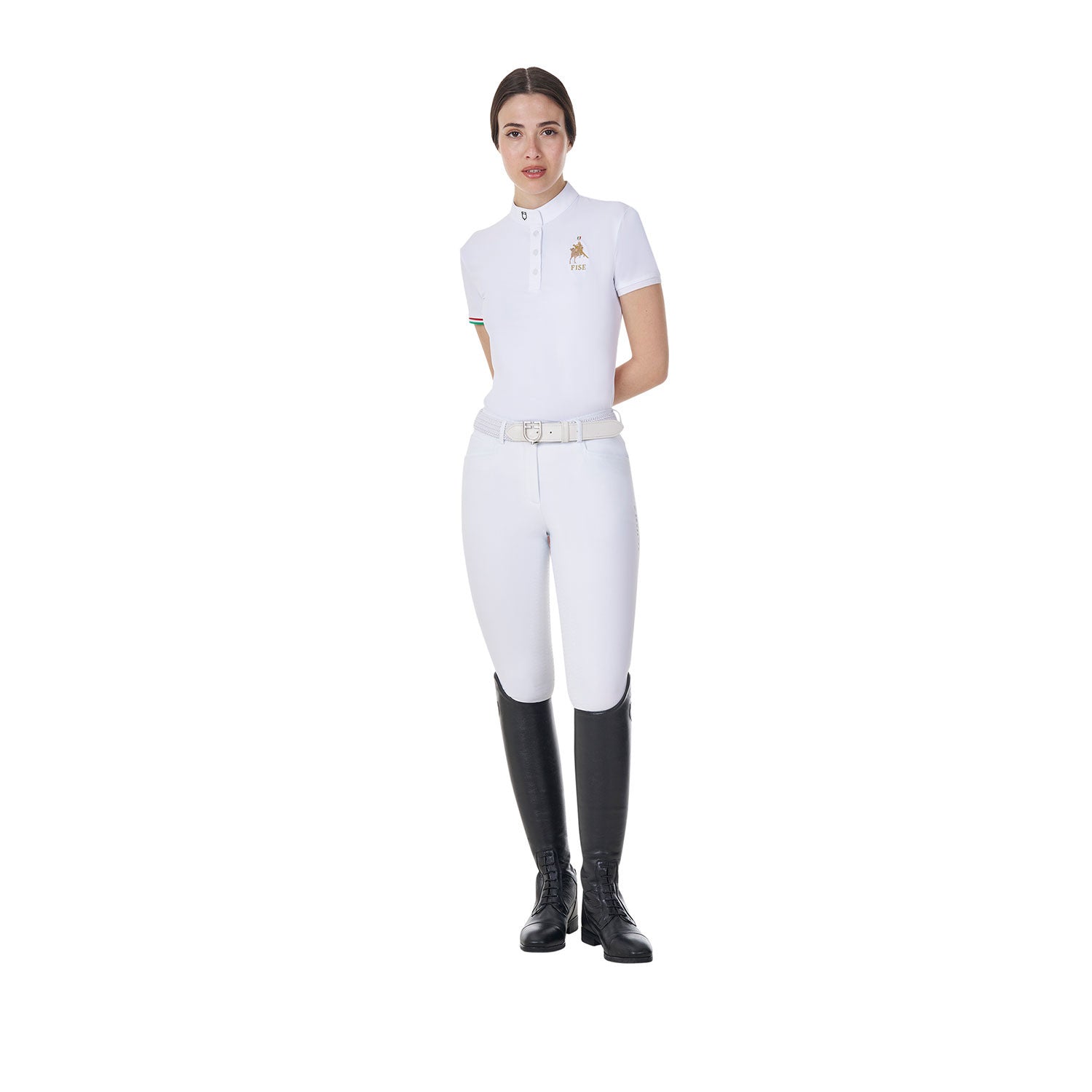 Polo de mujer de competición slim fit Equestro X FISE - Blanco