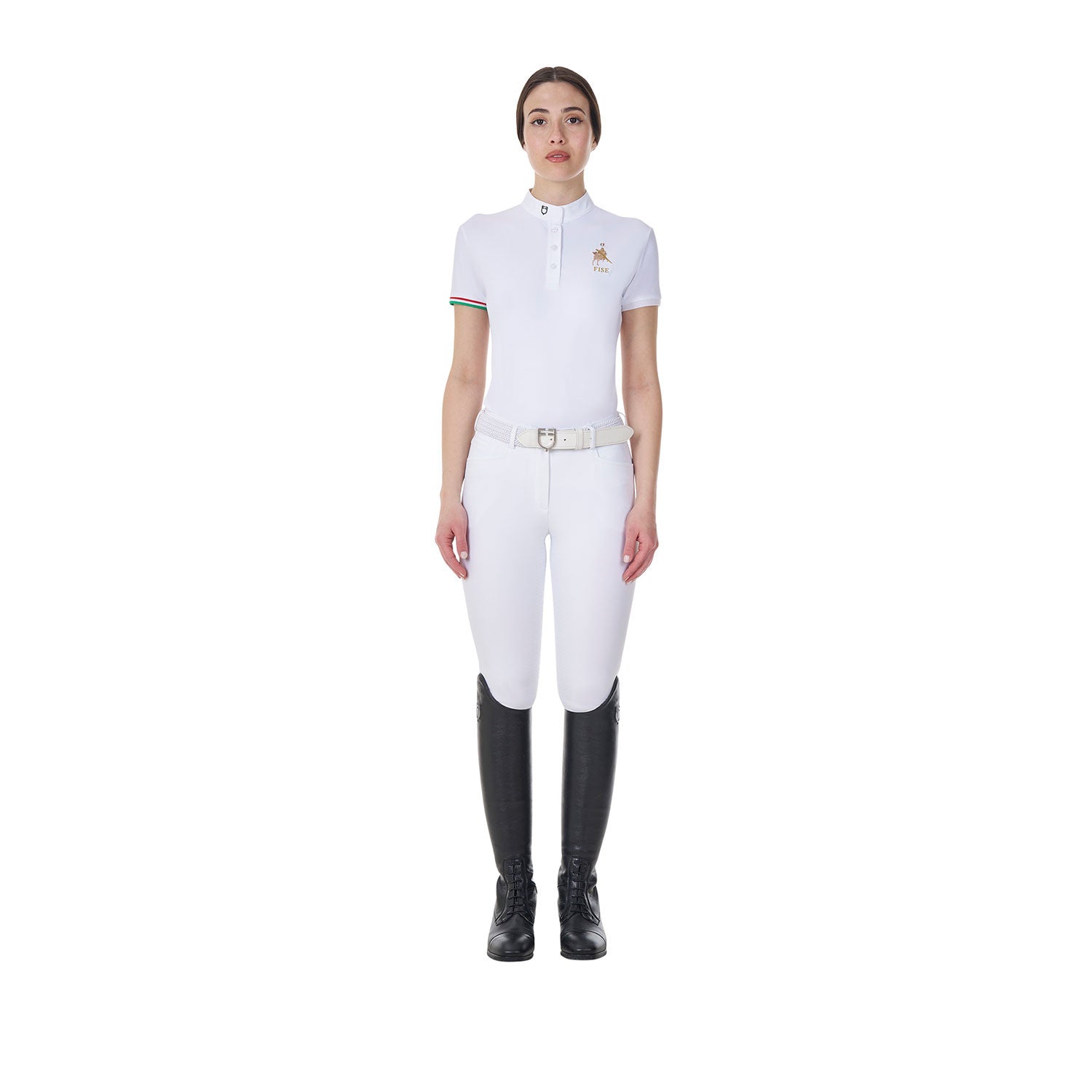 Polo de mujer de competición slim fit Equestro X FISE - Blanco