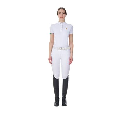 Polo de mujer de competición slim fit Equestro X FISE - Blanco