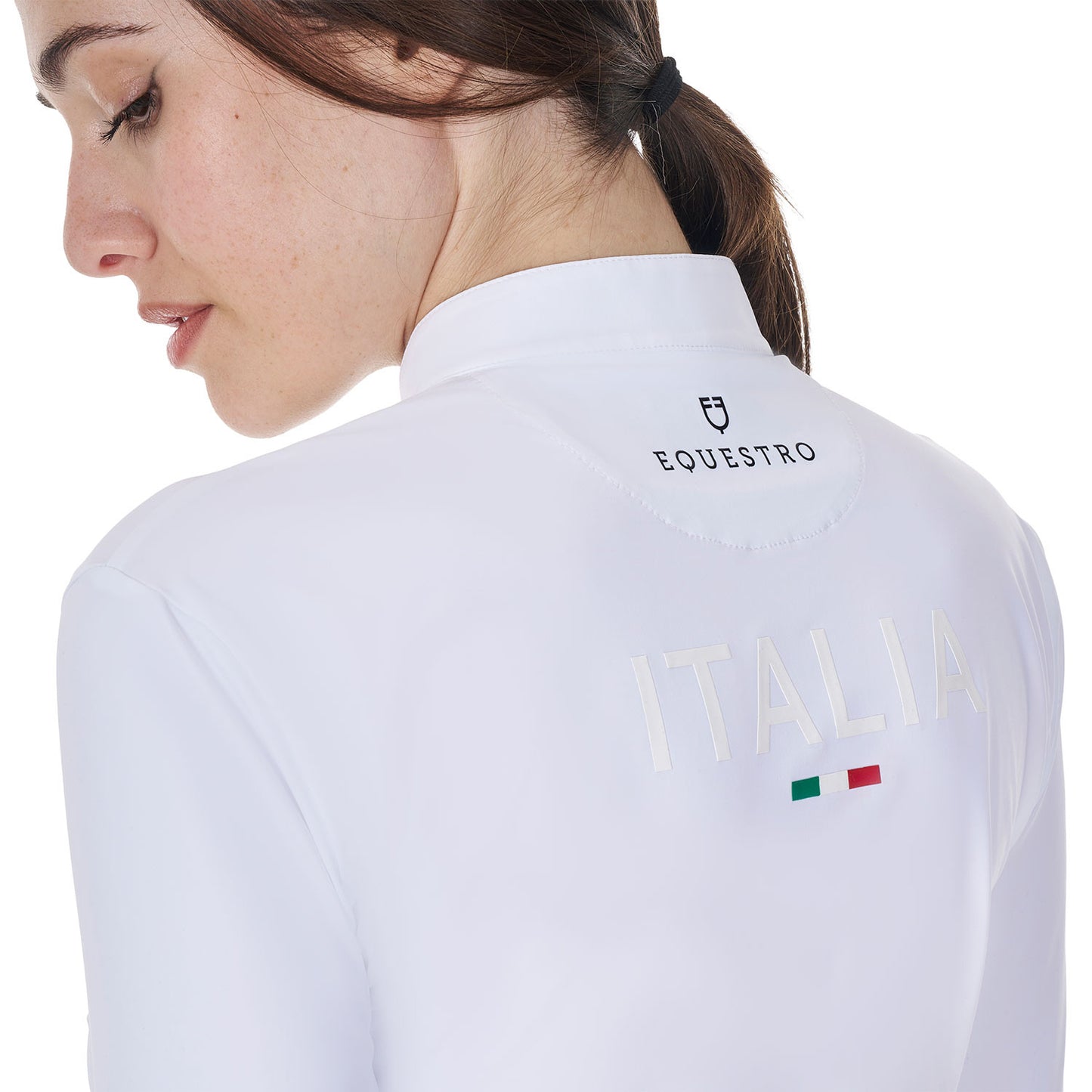 Polo de mujer de concurso de manga larga Equestro X FISE - Blanco