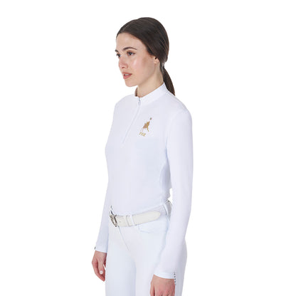 Polo de mujer de concurso de manga larga Equestro X FISE - Blanco