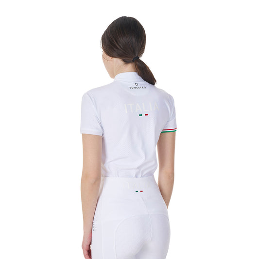 Polo de mujer de competición elástica Equestro X FISE - Blanco