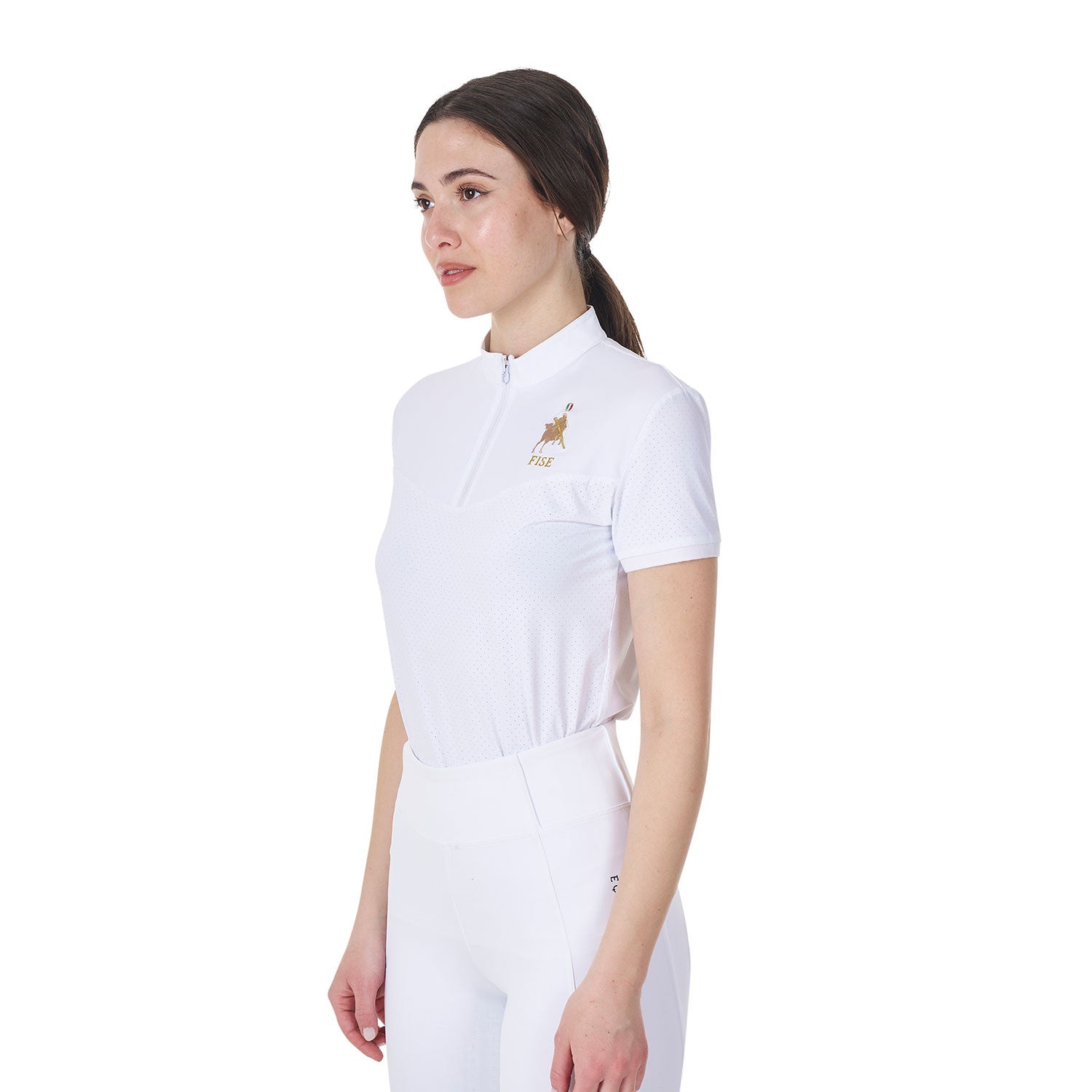 Polo de mujer de competición elástica Equestro X FISE - Blanco