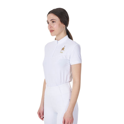 Polo de mujer de competición elástica Equestro X FISE - Blanco