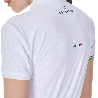 Polo de mujer de competición elástica Equestro X FISE - Blanco