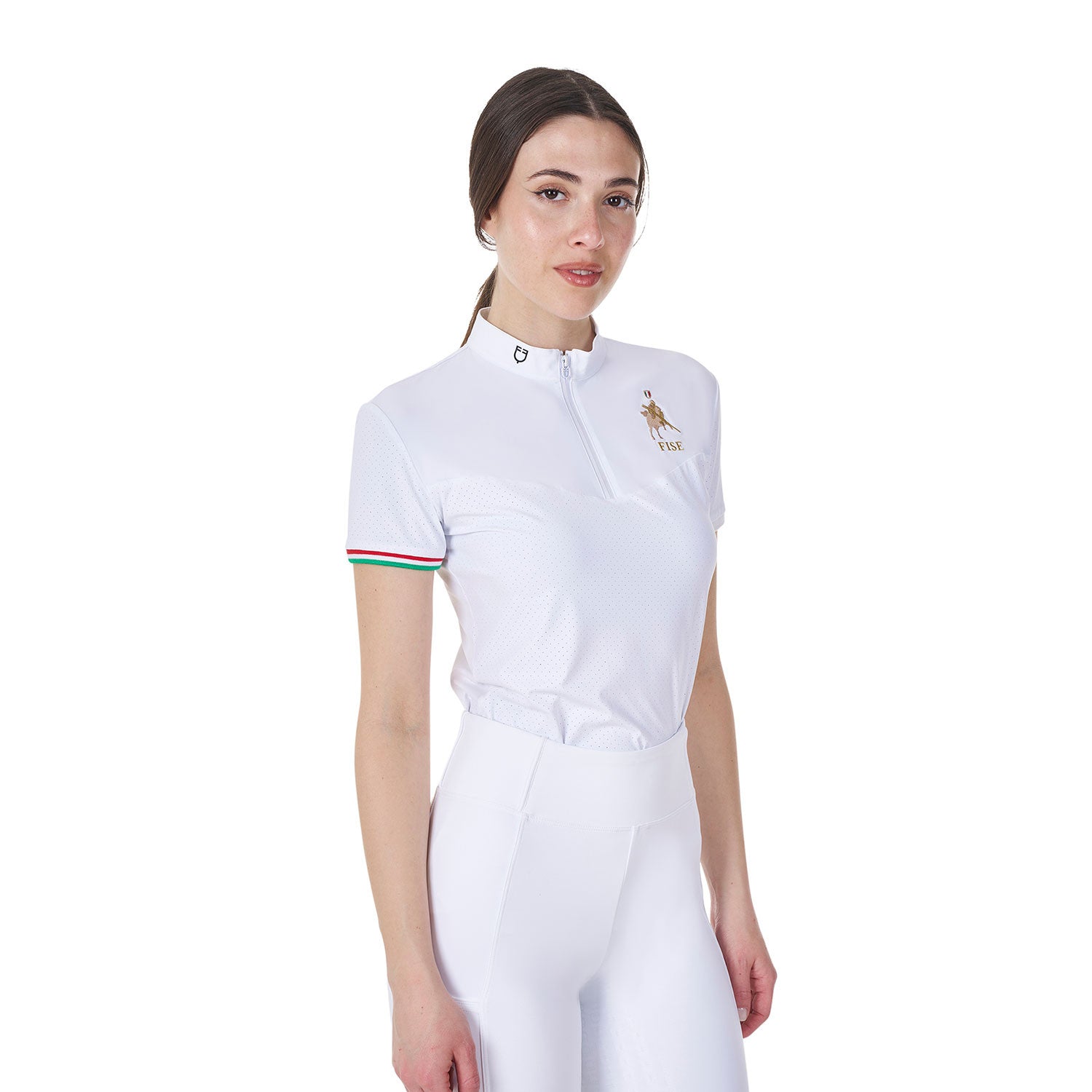Polo de mujer de competición elástica Equestro X FISE - Blanco