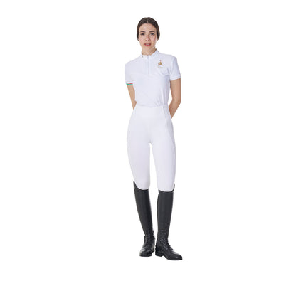 Polo de mujer de competición elástica Equestro X FISE - Blanco