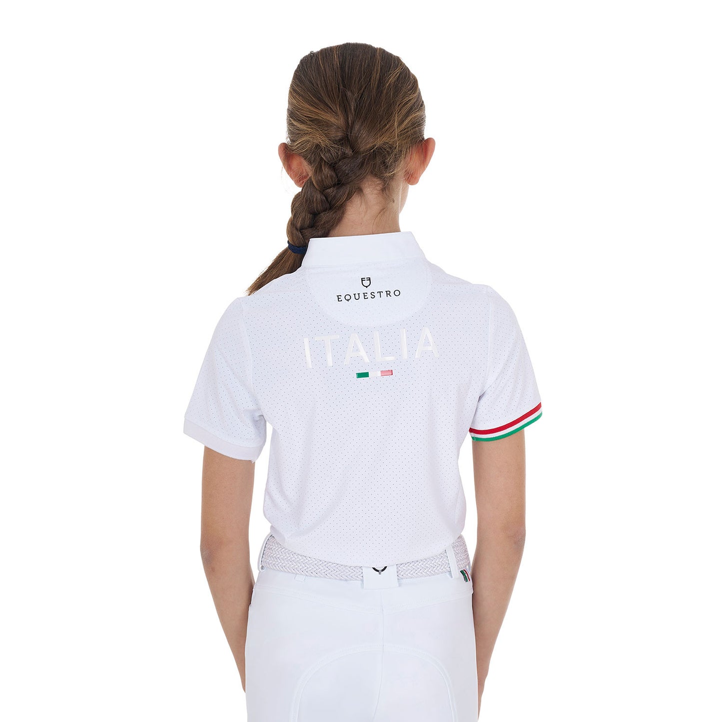 Polo de niña de concurso con cremallera Equestro X FISE - Blanco