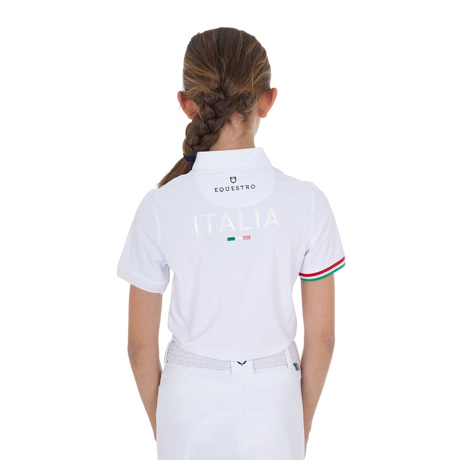 Polo de niña de concurso con cremallera Equestro X FISE - Blanco
