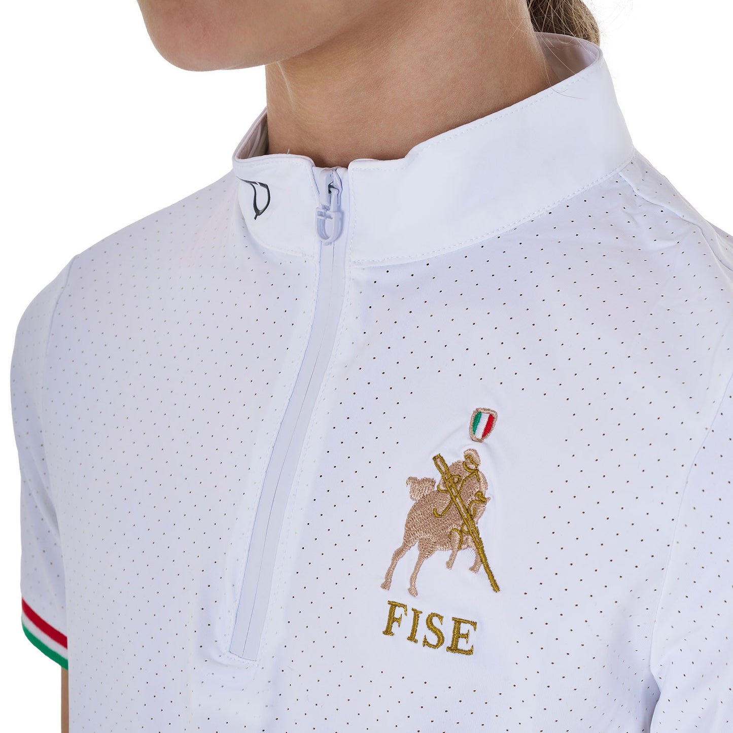 Polo de niña de concurso con cremallera Equestro X FISE - Blanco