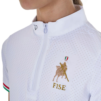 Polo de niña de concurso con cremallera Equestro X FISE - Blanco