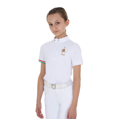 Polo de niña de concurso con cremallera Equestro X FISE - Blanco