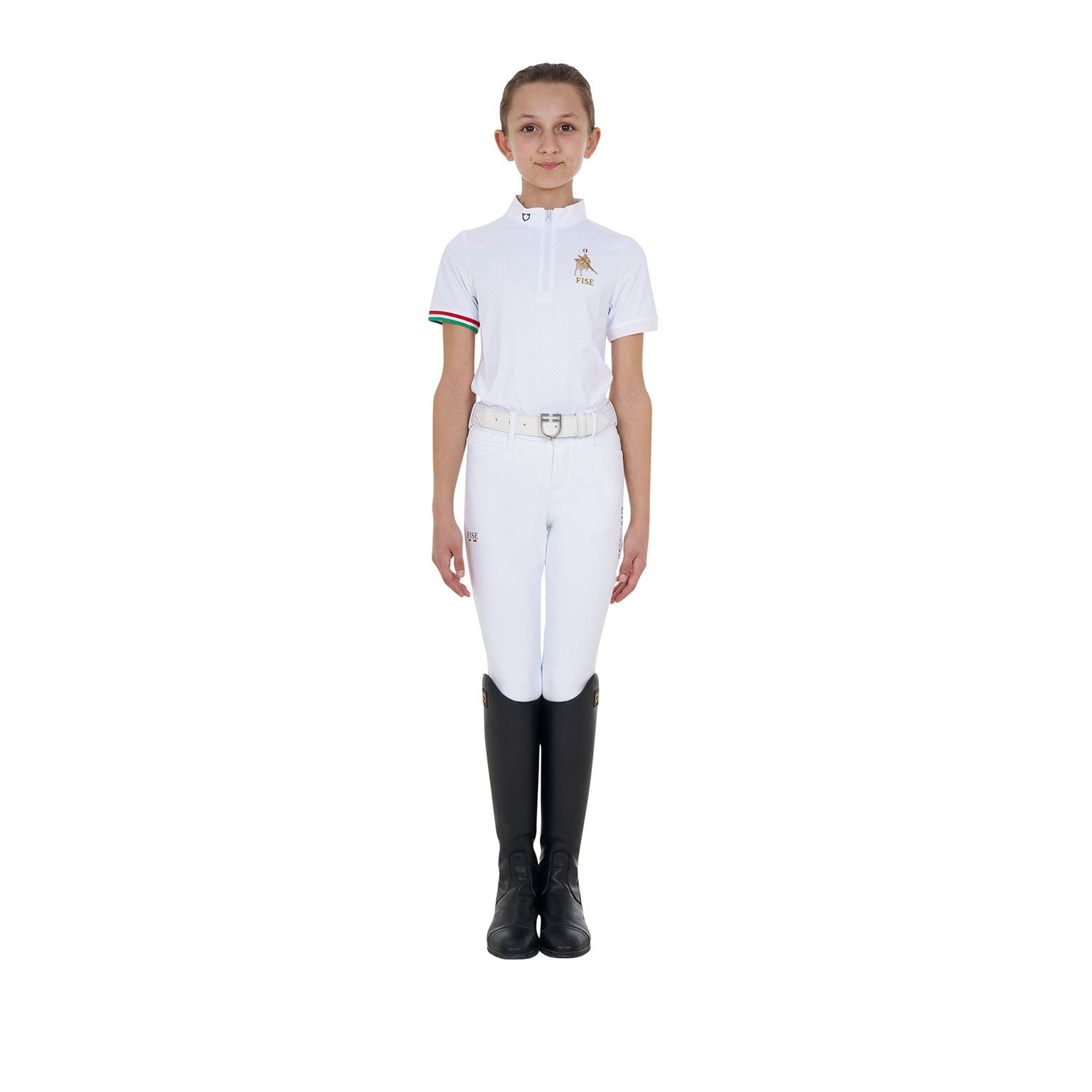Polo de niña de concurso con cremallera Equestro X FISE - Blanco