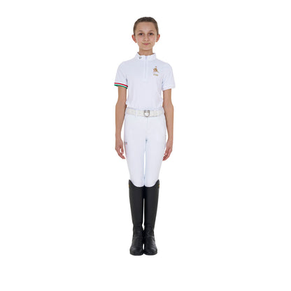 Polo de niña de concurso con cremallera Equestro X FISE - Blanco