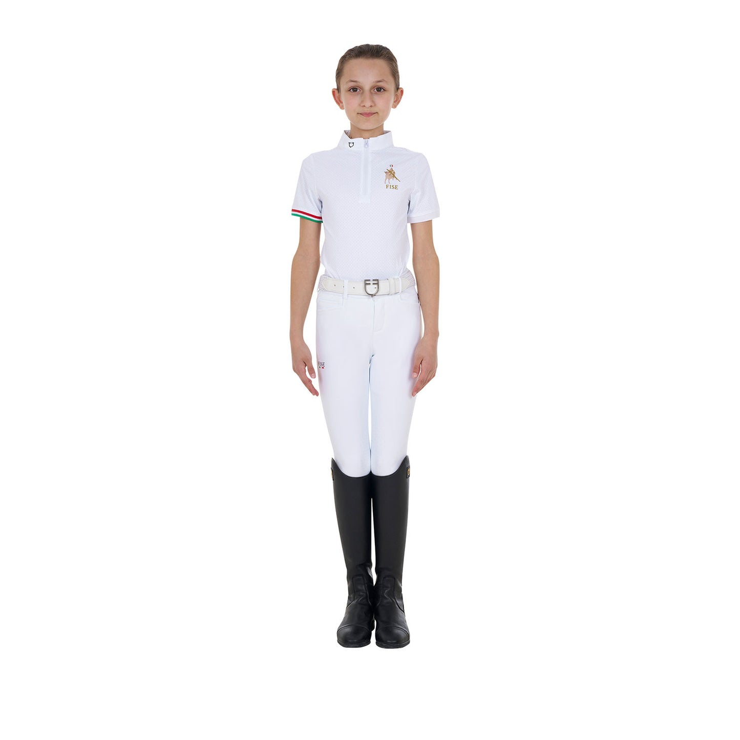 Polo de niña de concurso con cremallera Equestro X FISE - Blanco