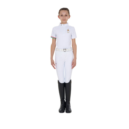 Polo de niña de concurso con cremallera Equestro X FISE - Blanco