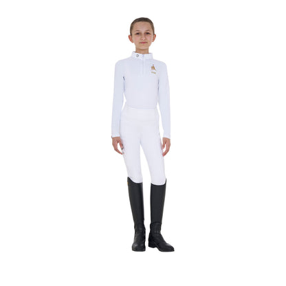 Polo de niña de concurso de manga larga Equestro X FISE - Blanco