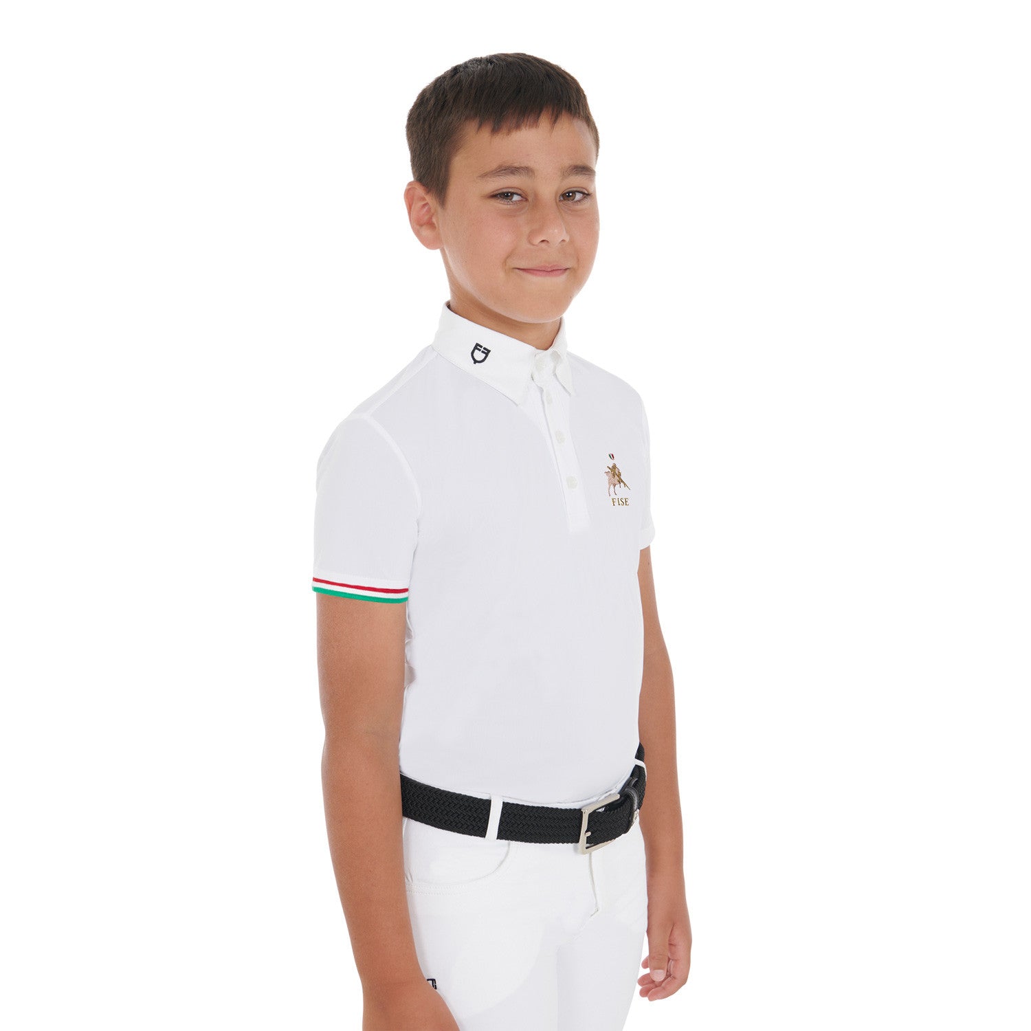 Polo para niño de concurso cuatro botones Equestro X FISE - Blanco