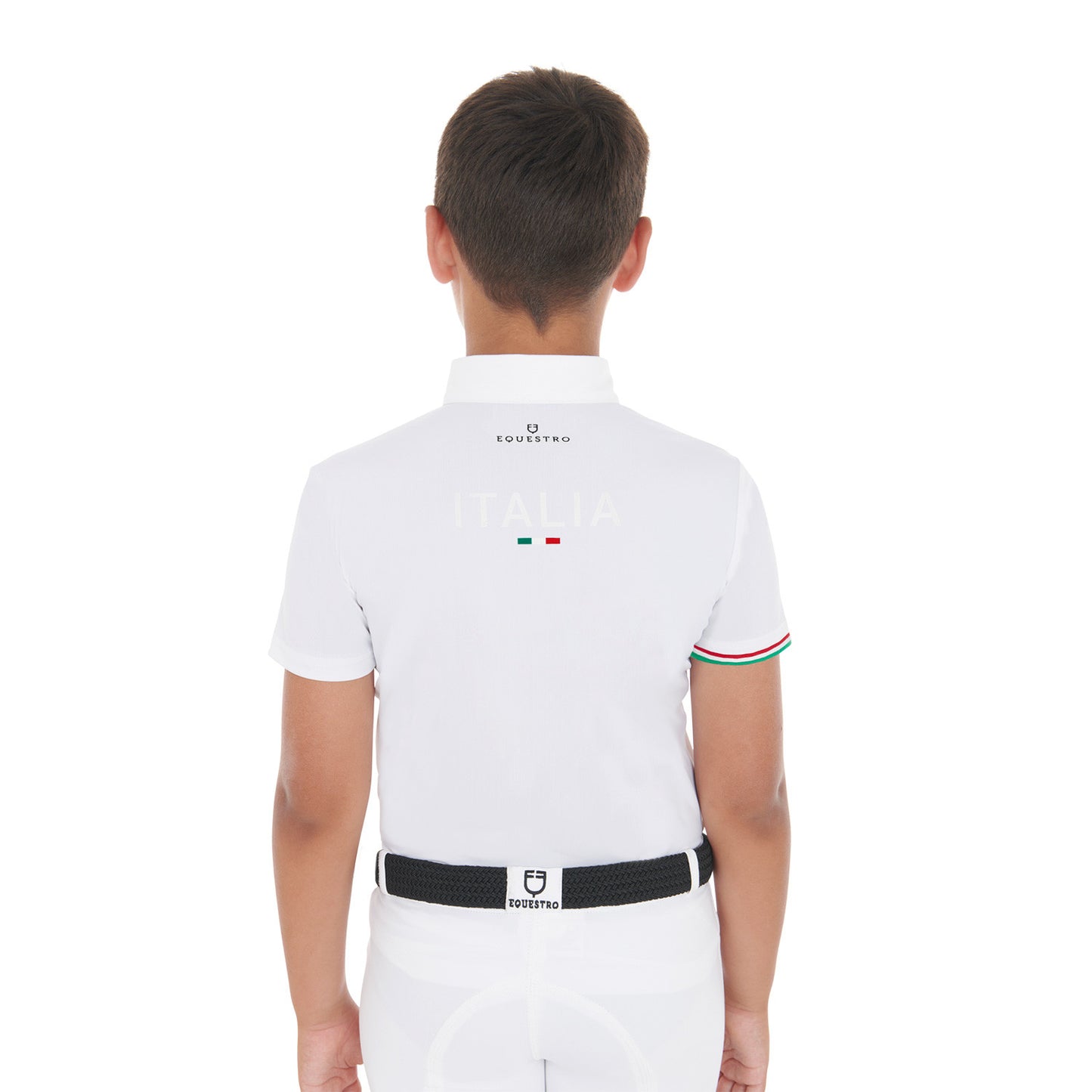 Polo para niño de concurso cuatro botones Equestro X FISE - Blanco